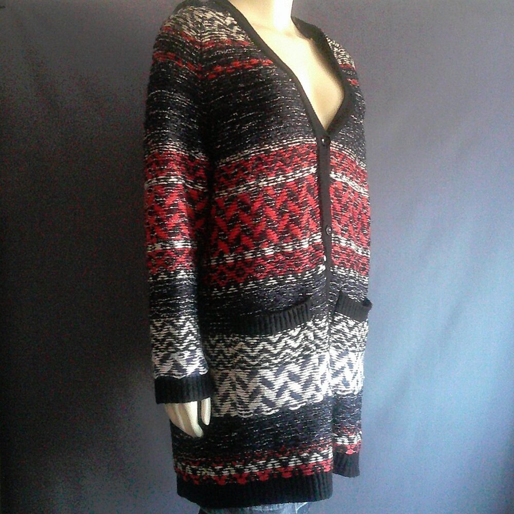 Miss Me Aztec Hooded Pocket Swing Cardigan Sweater Coat M